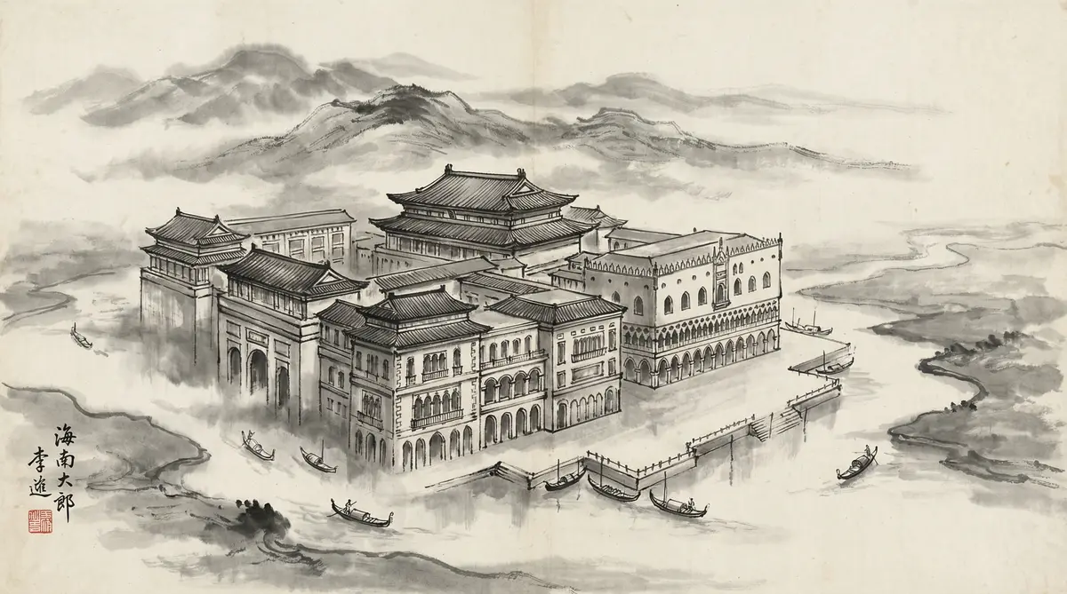 无限赌场金沙国际度假村水墨画全景