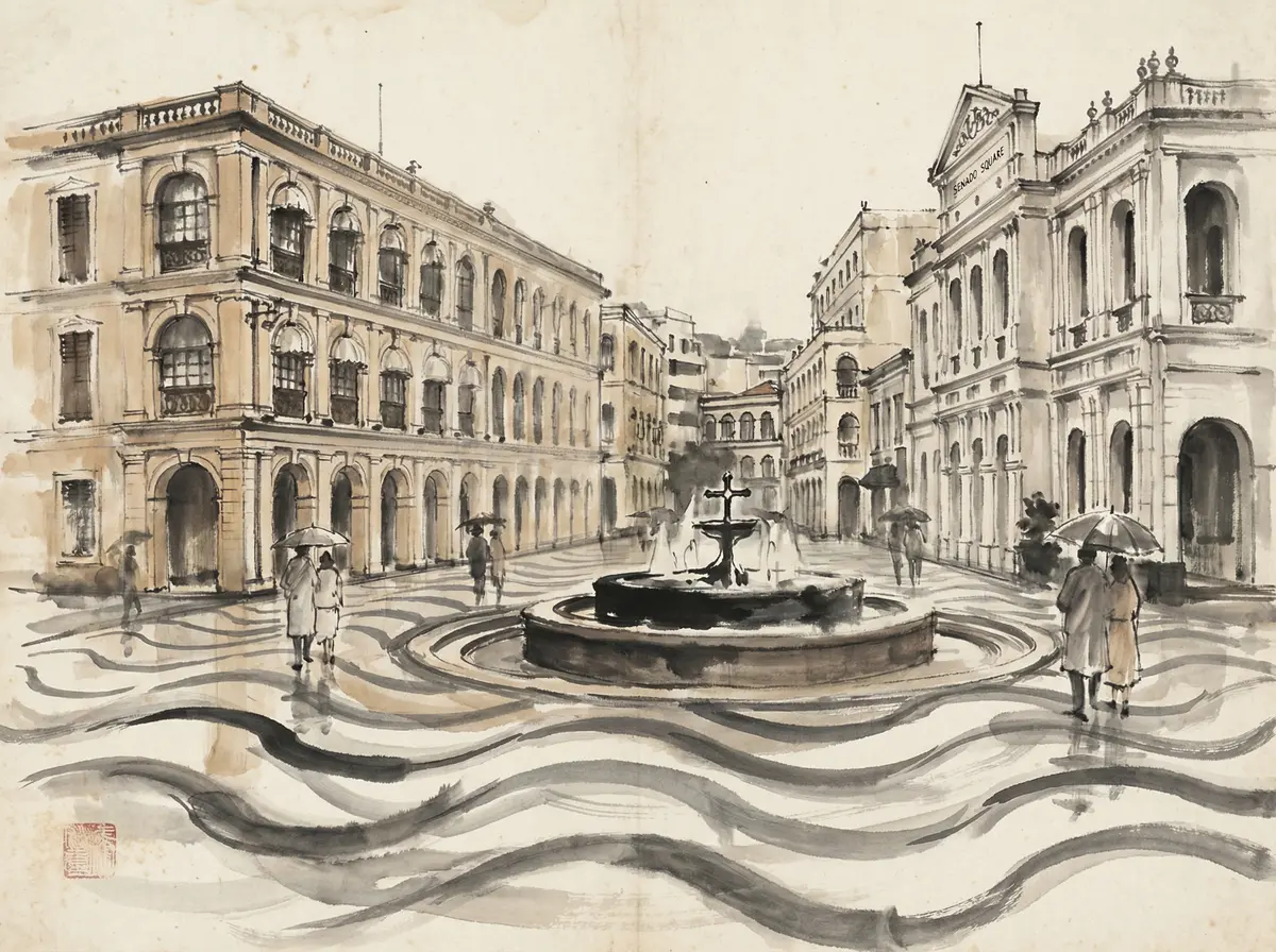 无限赌场推荐澳门议事亭前地水墨画风格